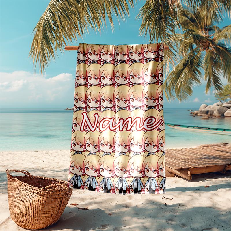 Personalized customized proof beach towel with Tsukasa Tenma pattern - soft, absorbent,quick-drying,perfect swimming,camping&bathing