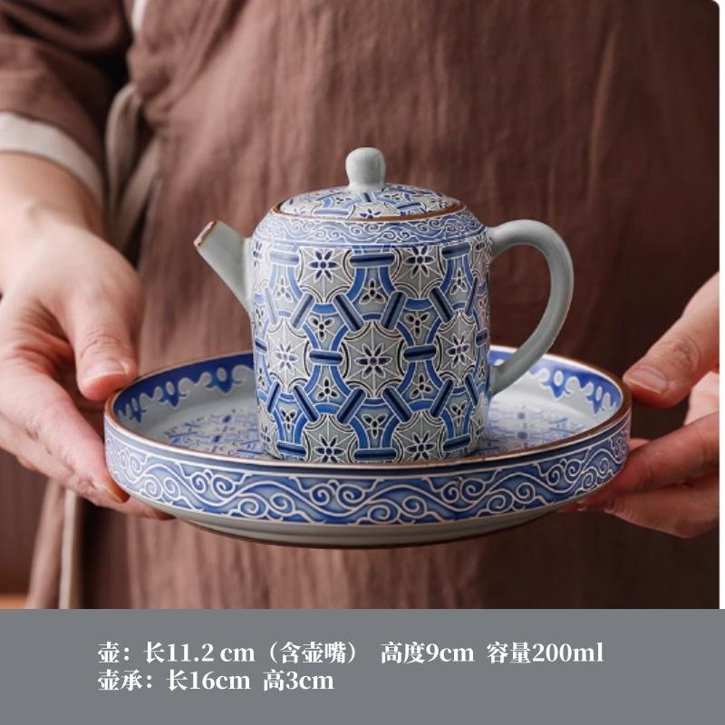 Blue and white moon white Ru kiln filigree silver hover three talent cover bowl can be rotated high-end Kung Fu tea set tea bowl tea art cup