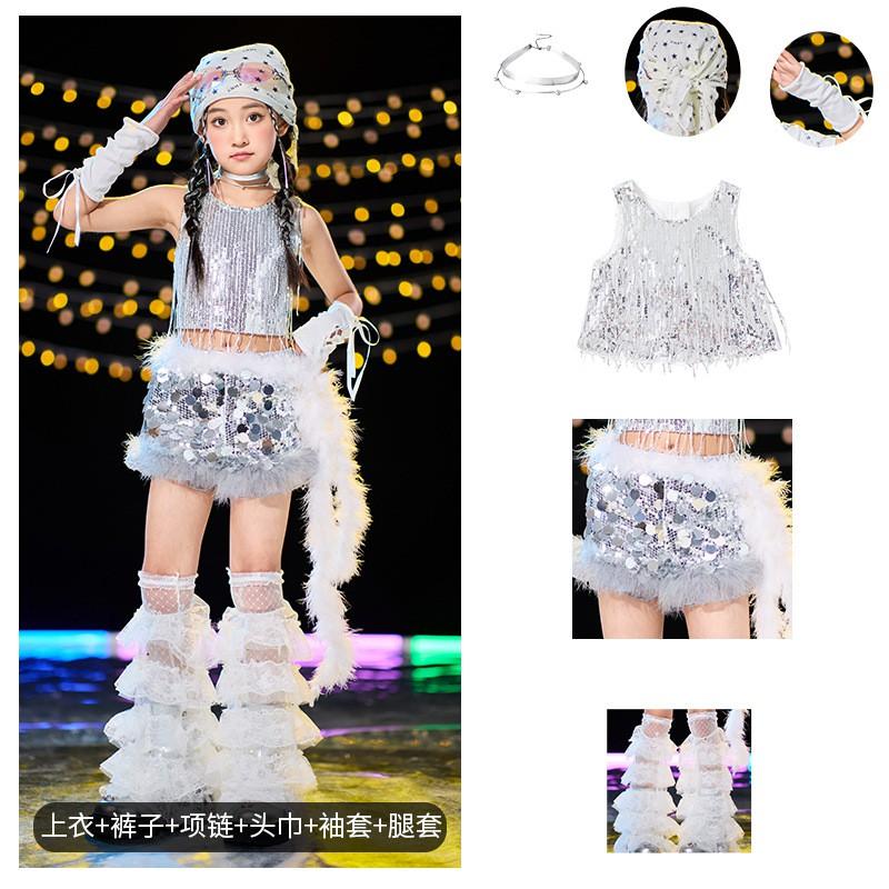 Girls Hip Hop Dance Outfit Jazz Performance Set Kids Cool Streetwear Stage Show