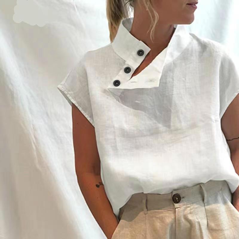 New European and American Plus Size Women's Sleeveless Pullover Solid Color Slim Stand Collar Shirt
