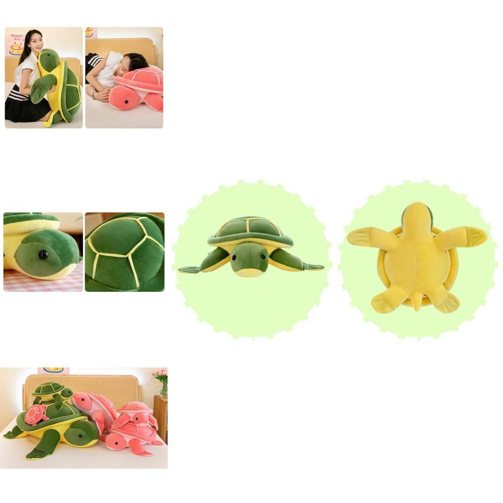 Adorable Green Turtle Plush Pillow Ultra-soft Pp Cotton Stuffed Animal Toy For Kids