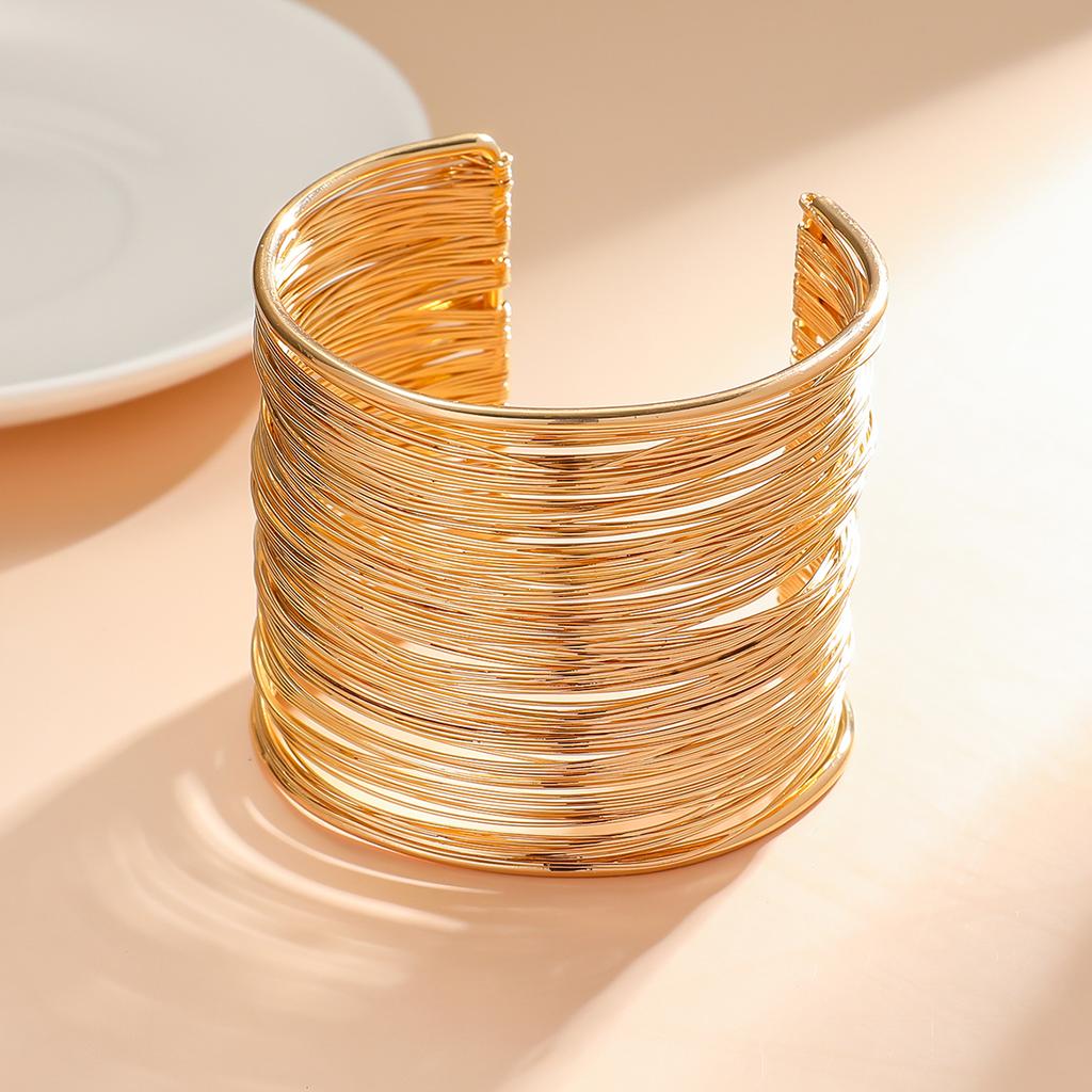 Винтажный гиперболический многослойный позолоченный широкий проволочный браслет-манжета для женщин, преувеличенный браслет на запястье, ювелирное украшение для руки, подарок
