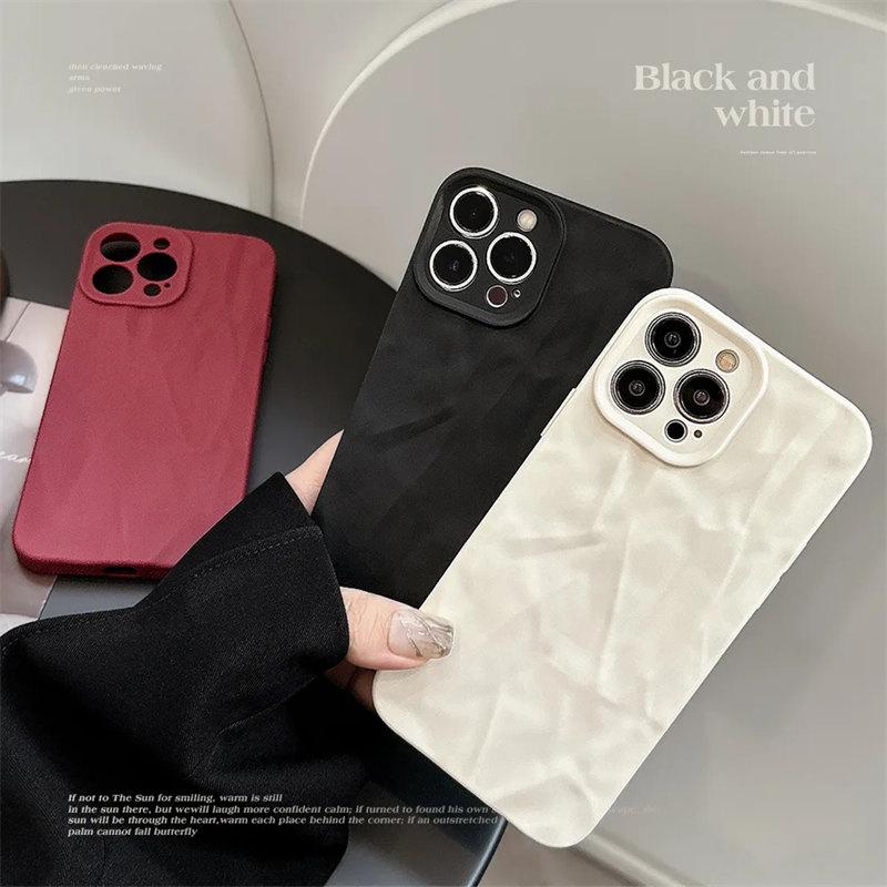 Fashion Silicone Fold Wrinkle Phone Case For iPhone 14 13 12 11 15 Pro Max SE X XS XR 8 7 Plus Soft Candy Color Full Cover