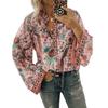 Fashion Peacock Print Bohemian Loose Shirt Sweet Stand Collar Clothing Casual Tops Elegant Button Flare Long Sleeve Blouse 24797