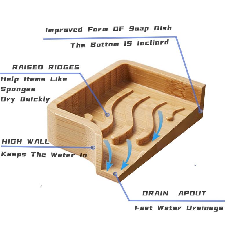 AEE2-Bamboo Soap Dish Holder Tray, Wood Bar Soap Saver Self Draining Soap Case For Bathtub Hotel Home Decoration