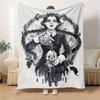 1pc Flannel Blanket, Gothic,Wednesday,Skull Pattern Printed Blanket, Sofa Bed Sofa Car Office Camping Travel Warm And Comfortable Soft Blank