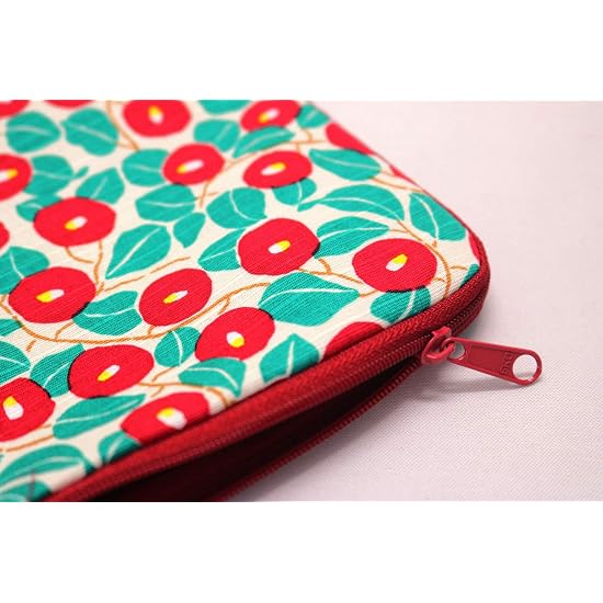 Kyoyu Made in Japan Cotton Pouch Cosmetic Makeup Approx. 21×15cm Camellia L-Shaped Zipper Makeup Tra