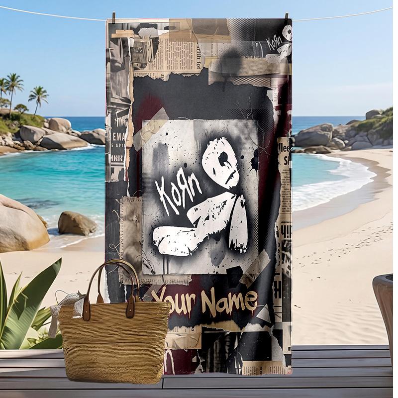 Korn Custom Beach Towel, Print Your Name Text Lightweight Absorbent Towel for Swimming Travel