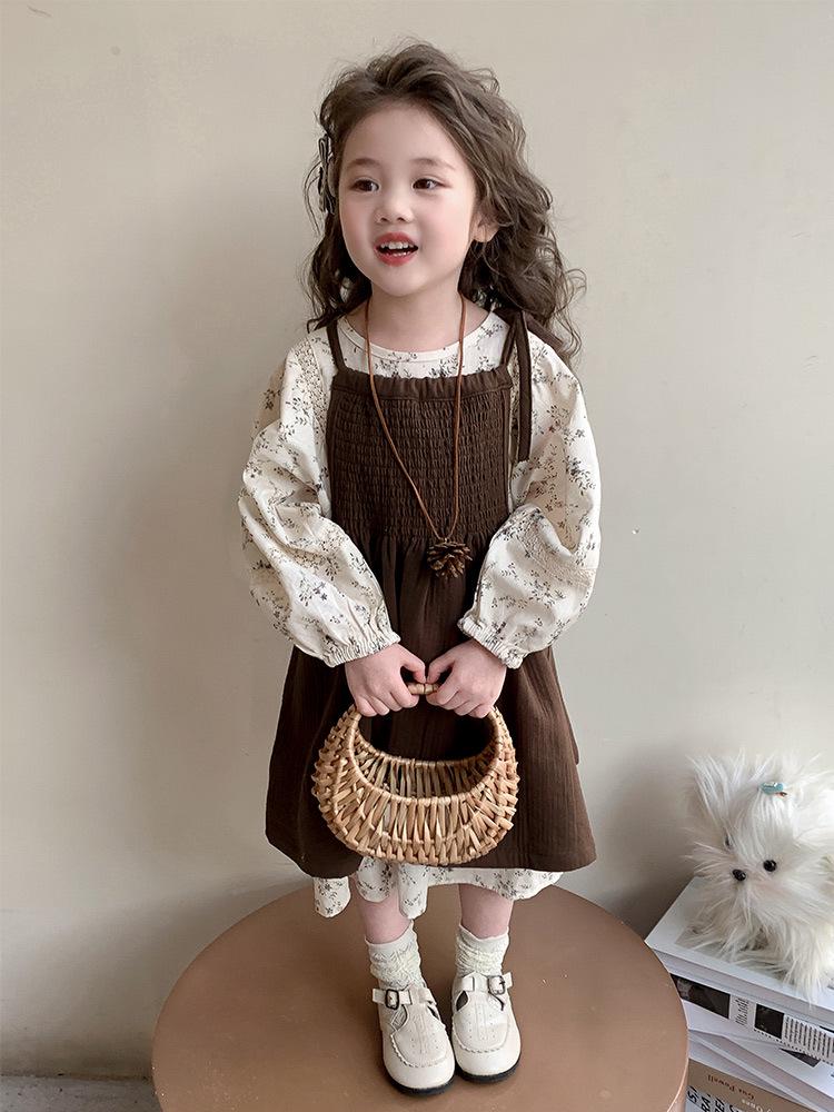 Комплект платья принцессы с цветочным принтом для девочек на весну и осень 2025 года