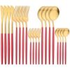 20Pcs Matte Red Gold Dinnerware Set Western Stainless Steel Flatware Knife Cake Fork Tea Spoon Cutlery Set Kitchen Tableware Silverware