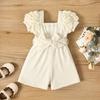 Summer Small Square Collar Bubble Sleeve Jumpsuit Shorts For Infants And Young Girls