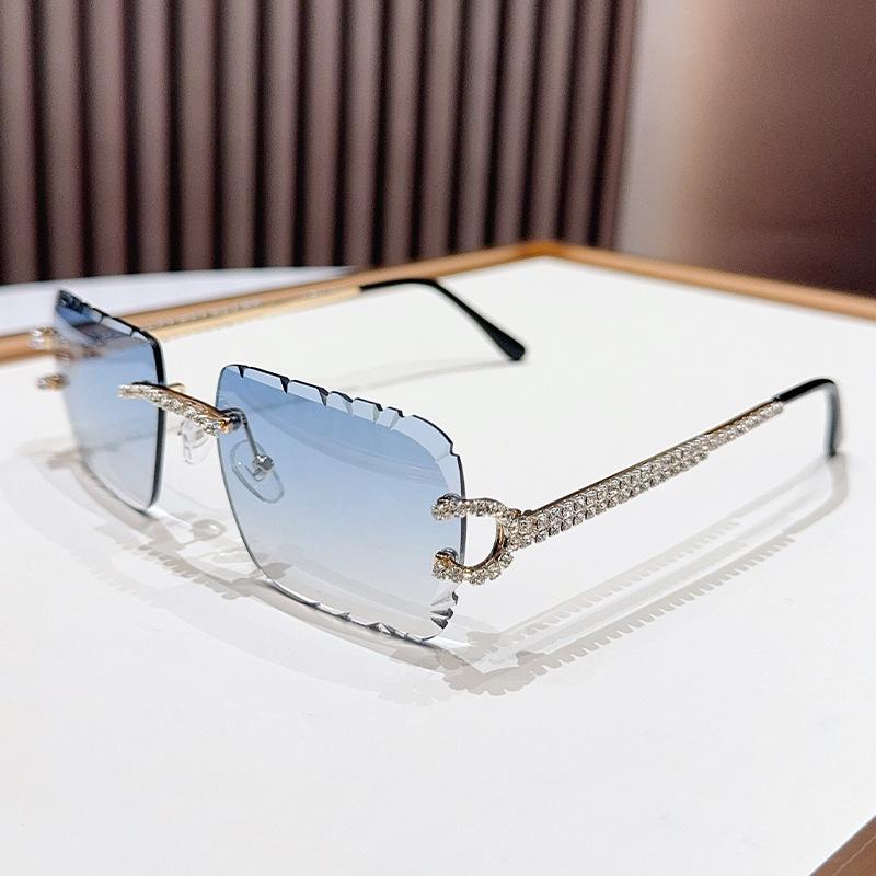 Personalized diamond-encrusted frameless high-value sunglasses ins high-end anti-light glasses Internet celebrity street photography fashion sun