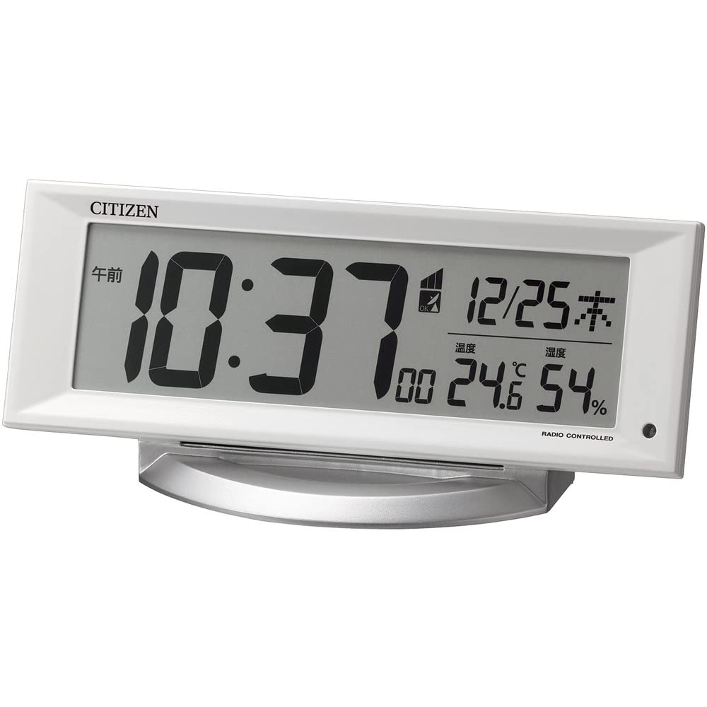 RHYTHM Desk Alarm x x (Citizen) Clock, Clock, Radio-Controlled, Digital, Light, Temperature, Humidity, Calendar, White, 8.8 20.9 6.5 cm, 8RZ202-003