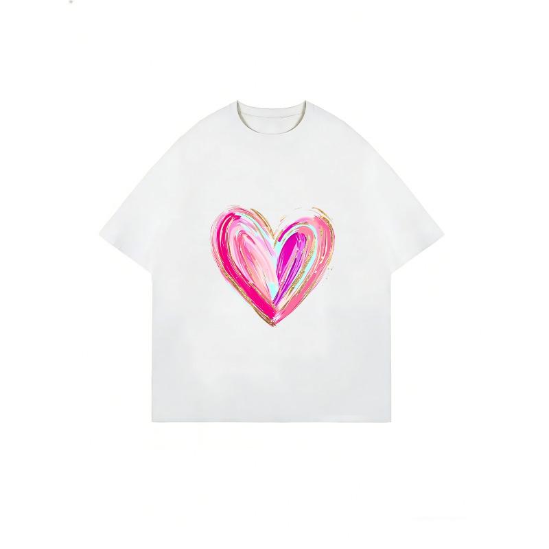 Белая футболка с розовым принтом в виде сердца для повседневной носки
