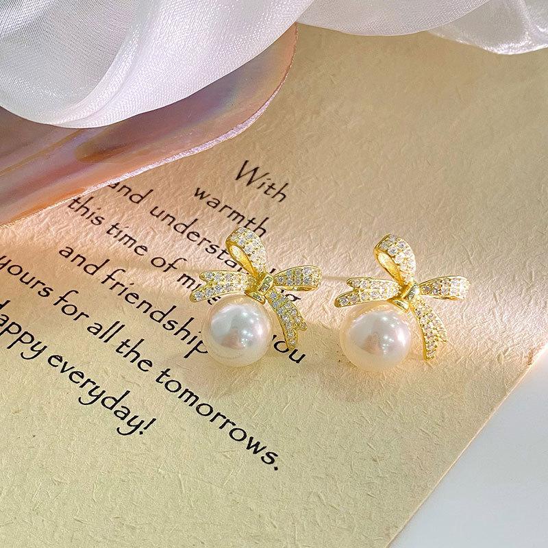 Серьги с жемчугом в виде банта, французские легкие, роскошные, изысканные, темпераментные серьги, высококачественные женские серьги