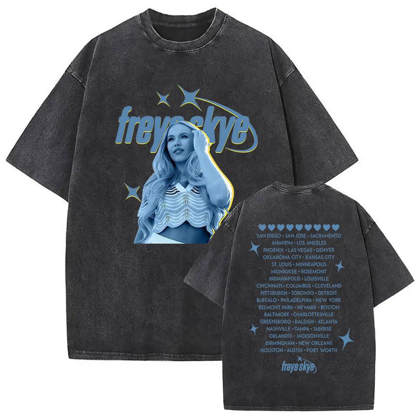 Freya Skye Stars Align Tour Vintage Washed T Shirt Men Women Fans Gift Tops Clothing Tshirt Aesthetic Short Sleeve Tshirts