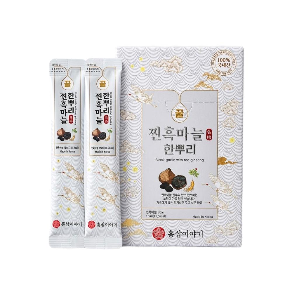 Hongsam Story 100% Korean Ground Aged Black Garlic Extract Sticks 15g, 30 Packets