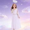 Elegant Long Sleeve Angel Dress With Gold Edging And Wing Attachments Costume Outfit Ideal For Stage Performances