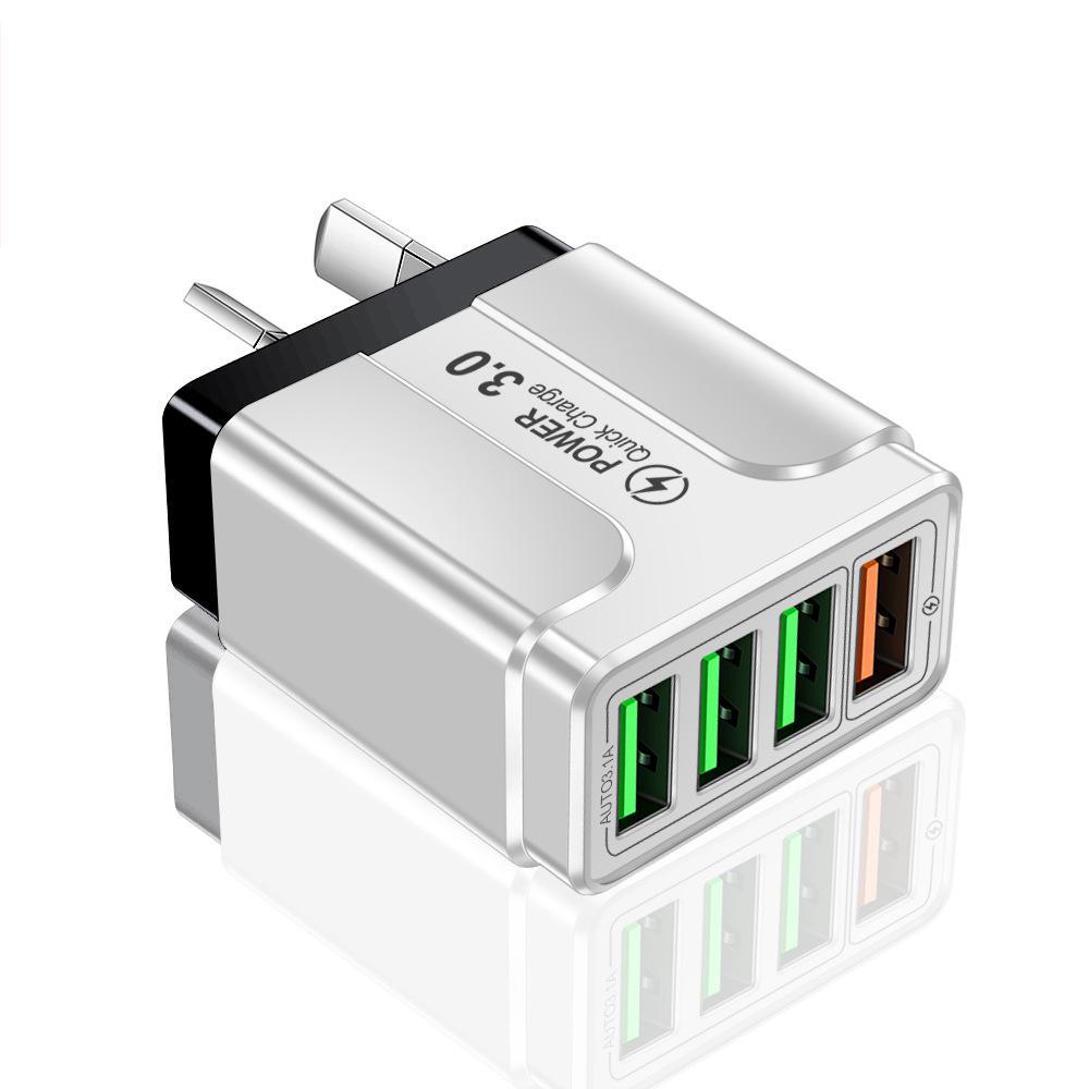 QC3.0 4-Port USB Rapid Charger for EU/UK/AU Plugs - Multi-Device Fast Charging