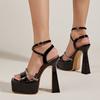 Liyke Подиумный стиль Сексуальные экстремально высокие каблуки на платформе с открытым носком, хрустальные летние босоножки для женщин, обувь черного абрикосового цвета