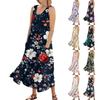 Women's Summer Casual Fashion Flower Printed Sleeveless Round Neck Pocket Dress
