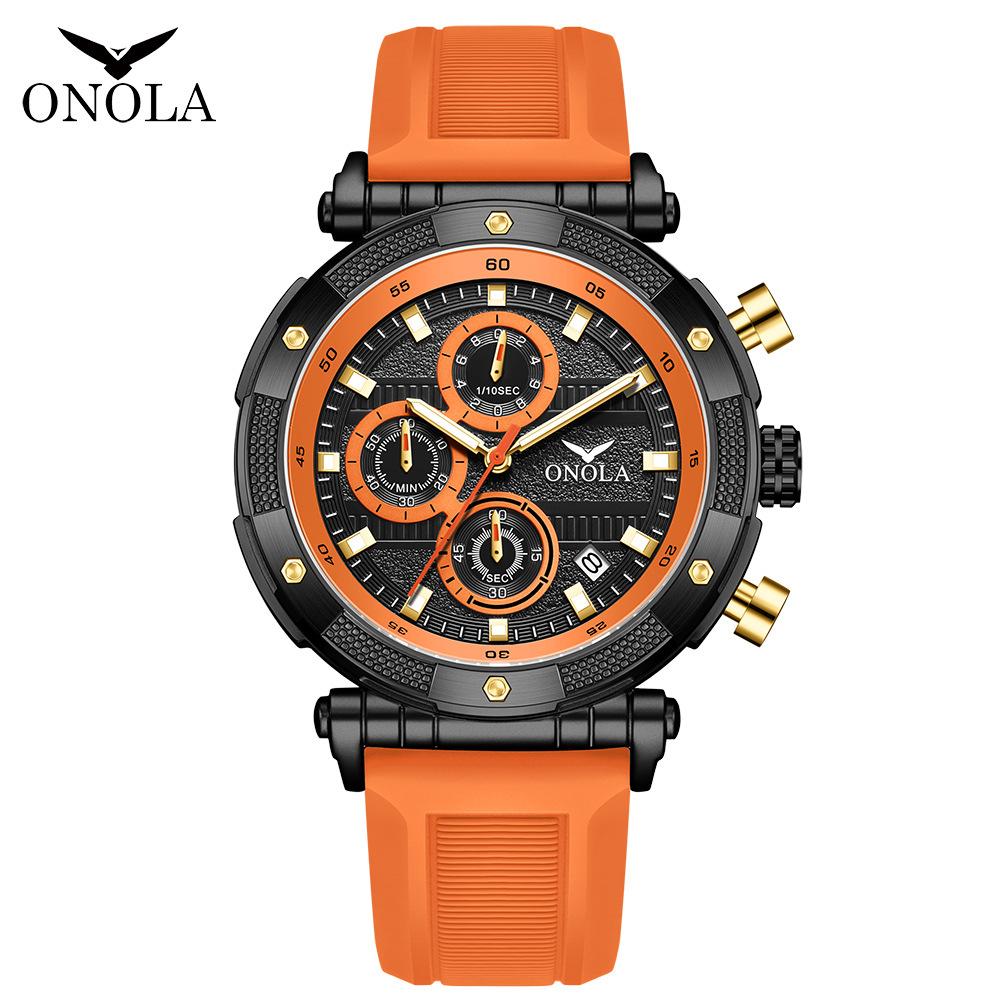 Men's Three Eye Timing Calendar Dial Fashionable Multifunctional Quartz Wristwatch Waterproof Silicone Strap Luminous Student Sports Watch