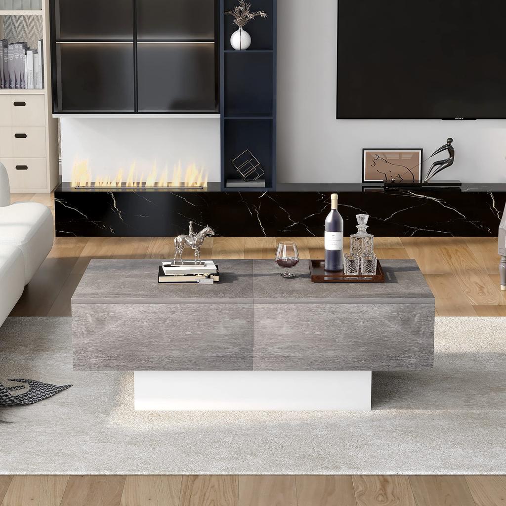 Журнальный столик 2 места для хранения, Современный Раздвижной, Прямоугольный Столик для хранения, Диванный столик Центральный столик Гостиная Офис, Серый, 102x60x40см