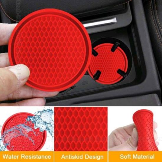 2pcs Red Car Cup Holder Anti-Slip Insert Coaster Pad Auto Internal Accessories