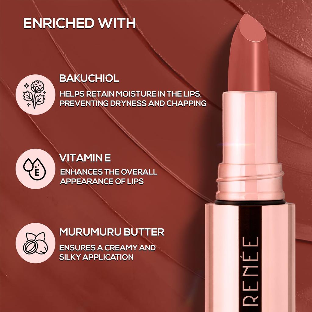 RENEE Стойкая матовая помада - Nude Luxe, Долгое сохранение цвета, Увлажняющая и не сушащая, Устойчивая к смазыванию и переносу, Легкая, Интенсивно пигментированная, Полное покрытие,