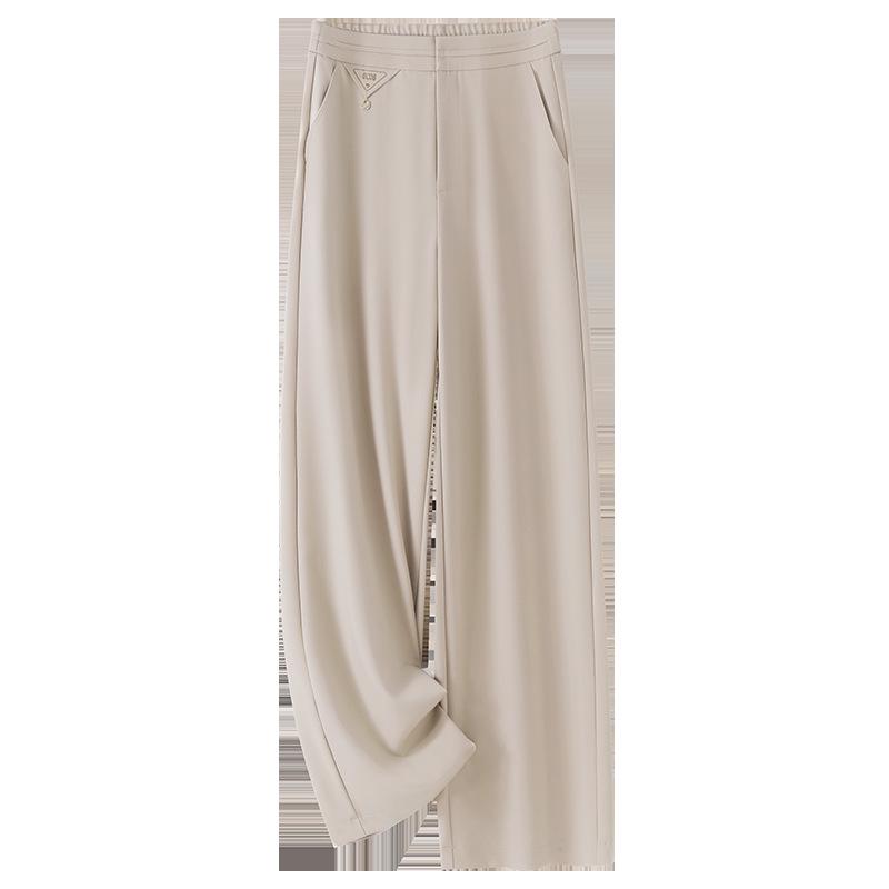 2025 Spring Women's High-End Wide-Leg Black Drape Pants - Casual High-Waisted Straight-Leg for Spring & Autumn