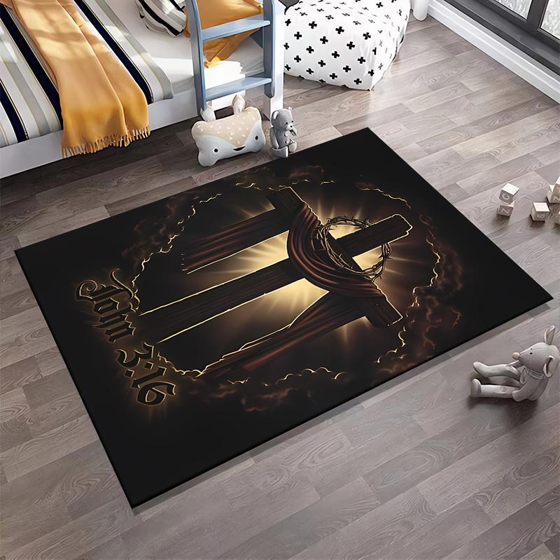 John 3:16 Cross Design Rug Non-slip rug suitable for living room and bedroom sofas