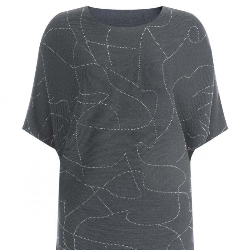 Shop Women Cubic Pattern Loose Boat Neck Knit Tee Summer 7 Sleeve Gg Wkn 11921