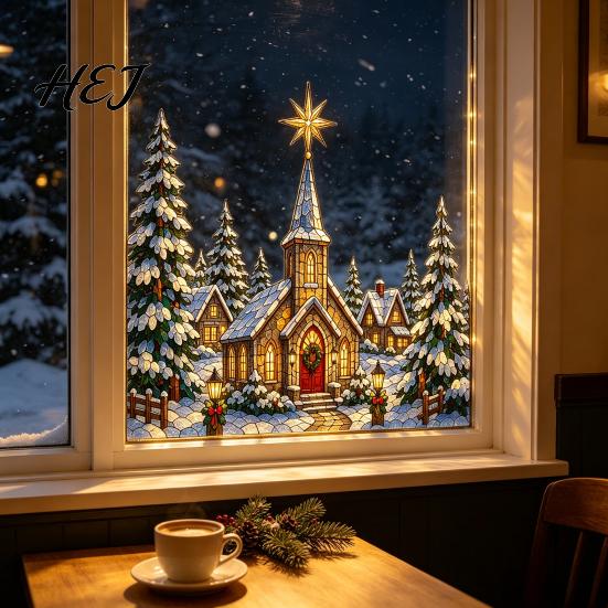 Festive Home Decorations Christmas Window Stickers, Winter Holiday Decorations, Art with Xmas Tree Party Supplies Snowman Angel Patterns for Wall Door