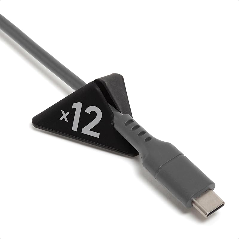 Самоклеящиеся пирамидальные органайзеры для проводов U Brands, набор из 12 кабельных зажимов, аксессуары для офисного стола, канцелярские товары, матовый черный с мягким покрытием