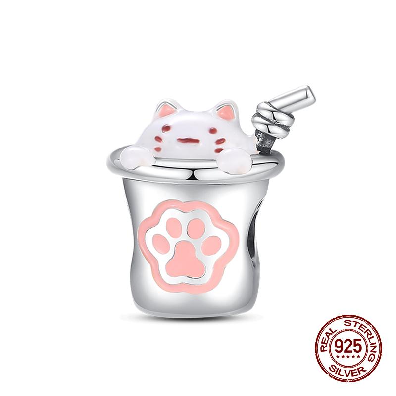 Real 925 Sterling Silver Chocolate Pizza Cake Fries Food Charms Beads Fit 925 Original Bracelets DIY Cute Jewelry Gifts