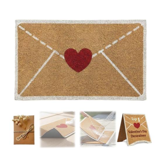 Коврик для двери на День святого Валентина Красное сердце Конверт Приветственный коврик Нескользящий Скребок для грязи и глины Текстурированный коврик для входной двери для прихожей