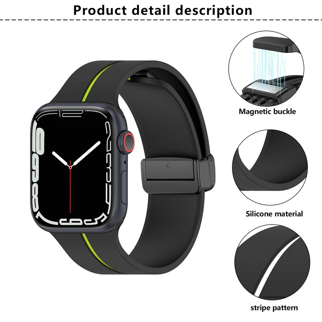 KALEBOL Magnetic Silicone Strap for Apple Watch Series 10 Ultra 9 8 7 SE 6 5 4 3 2 1 46mm 49mm 45mm 44mm 42mm Stripe Watch Band