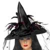 1PC Creative Carnival Costume Accessories Cosplay Black Tulle Halloween Witch Hat Feather Fashion
