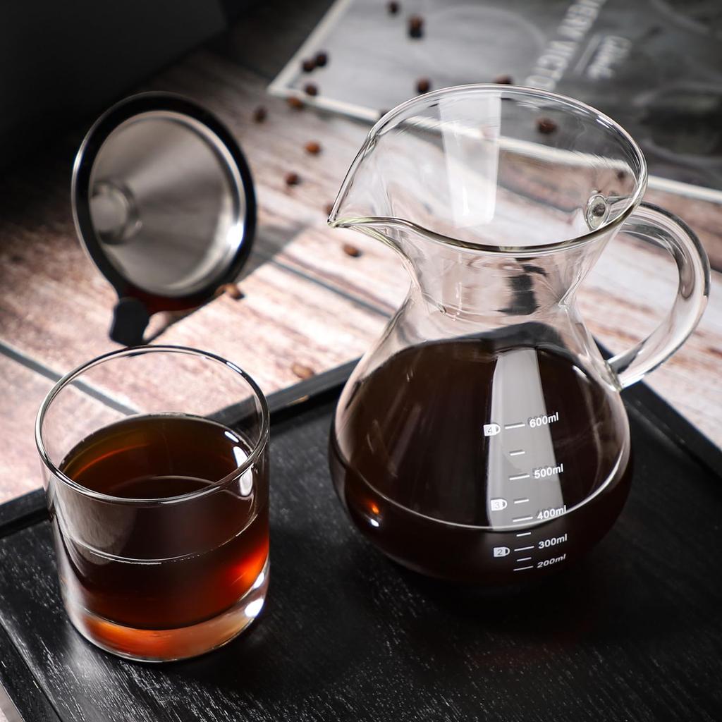 Кофейный сервиз для капельного кофе, кофейный фильтр, посуда, не требуется бумажный кофейный фильтр, подходит для использования в микроволновой печи, щетка для чашек входит в комплект, весы 600 мл