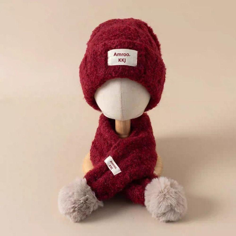 Knitted Knit Beanie Scarf Warm Plush Baby Beanie Hat New Pom Pom Scarf Boys Girls