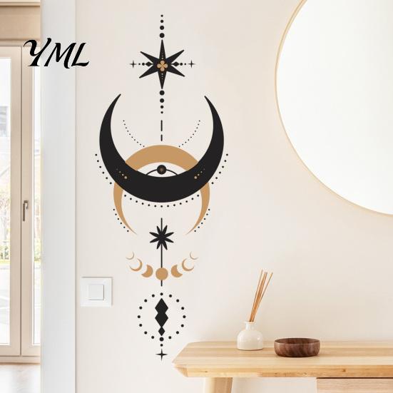 Creative Gifts for Home Makeover Bohemian Star And Moon Wall Stickers, Waterproof PVC Decals, Geometric Art Mural, Durable Balcony Glass Stickers Peel