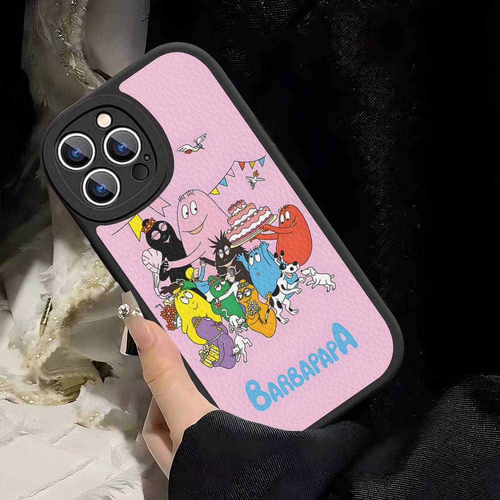 Cartoon Barbapapa Phone Case For IPhone 16 15 14 13 12 11 Pro Max Plus Leather Soft Cover