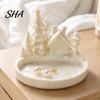 Winter Fairy Tale Desktop Tray Christmas Village Jewelry Tray, 3D Printed Snow House Pine Tree Decorative Dish, Minimalist Storage Container