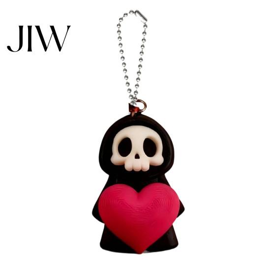 Grim Reaper Purse Charm Holding Heart Keychain Charm, 3D Printed Gothic Skull Decor with Hanging Pendant Ball Chain, Backpacks Bags Decoration,