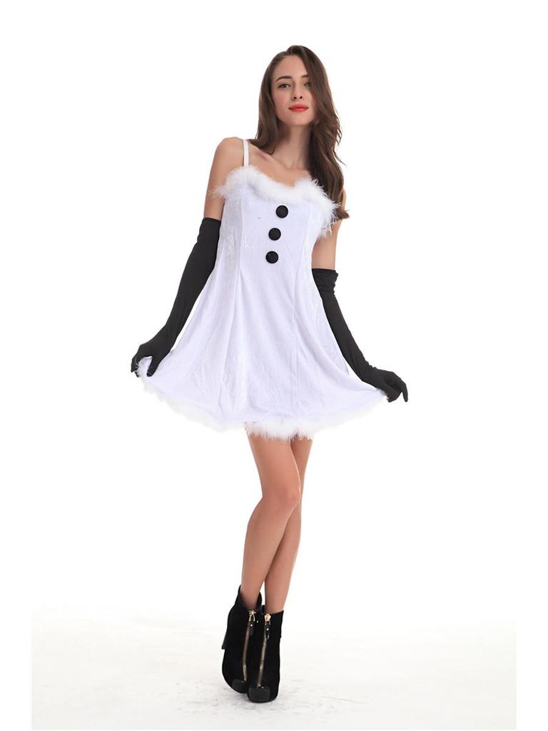 Европейские и американские рождественские костюмы: Очаровательные белые пушистые костюмы снеговиков для пар, идеально подходящие для праздничных вечеринок