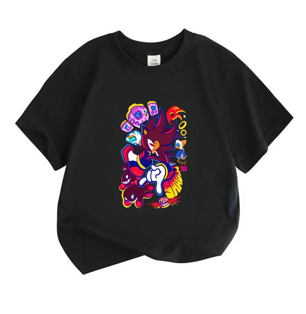 Kids Boys Girls 100% Cotton Crew Neck Short Sleeve T-Shirt, Cool Anime Hedgehog Game Themed Printed Casual Tees for Children Birthday Gift Daily Wear