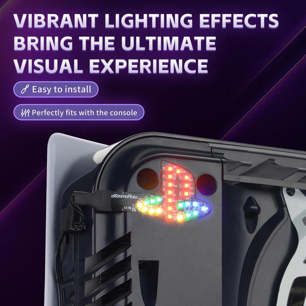 EXtremeRate RGB Радужный Логотип LED Комплект для Консоли PS5 (Совместимо с серией CFI-1 2020 года), 7 цветов и 40 эффектов, Светодиодная подсветка логотипа, Компа