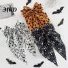 Skull Hairpin Accessory Halloween Bow Spring Hair Clips for Women, Pumpkin Skeleton Ghost Hand Printed Holiday Party Clip Fabric Barrettes,