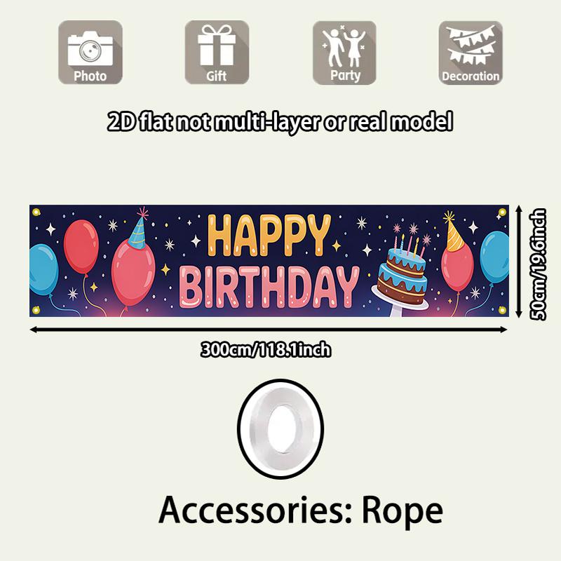 Happy Birthday Balloon Banner, Flat Balloon Letters Design, Polyester Outdoor Garden Fence Yard Seasonal Decoration