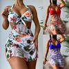 3Pcs/Set Women Swimwear Halter Quick Dry Printing with Skirt Push Up Swim